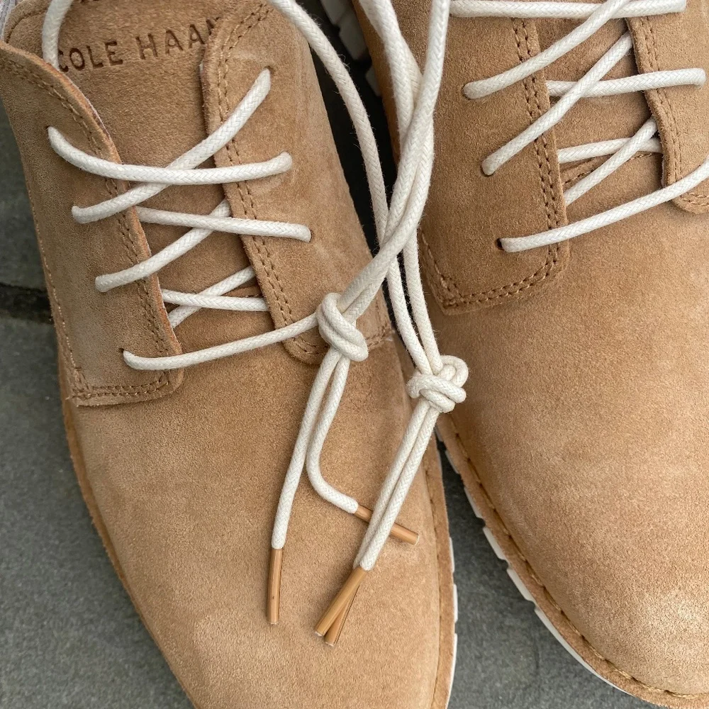 Cole Haan Zerogrand Stitchout Oxford shoes beige ivory suede 11M